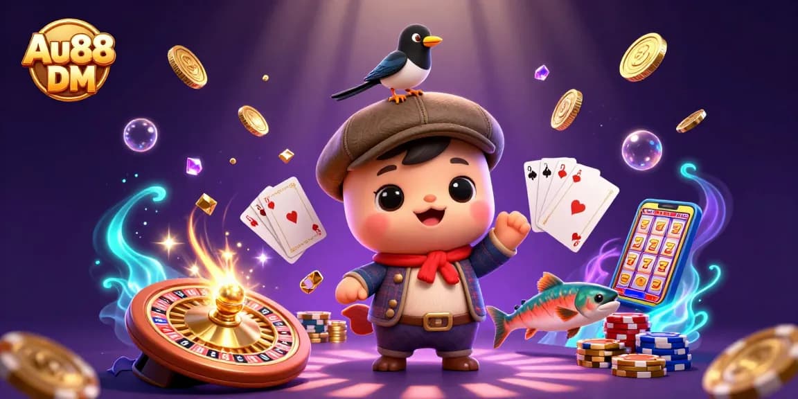 Engage with Au88 DM to win exciting rewards and jackpots in this vibrant casino illustration.