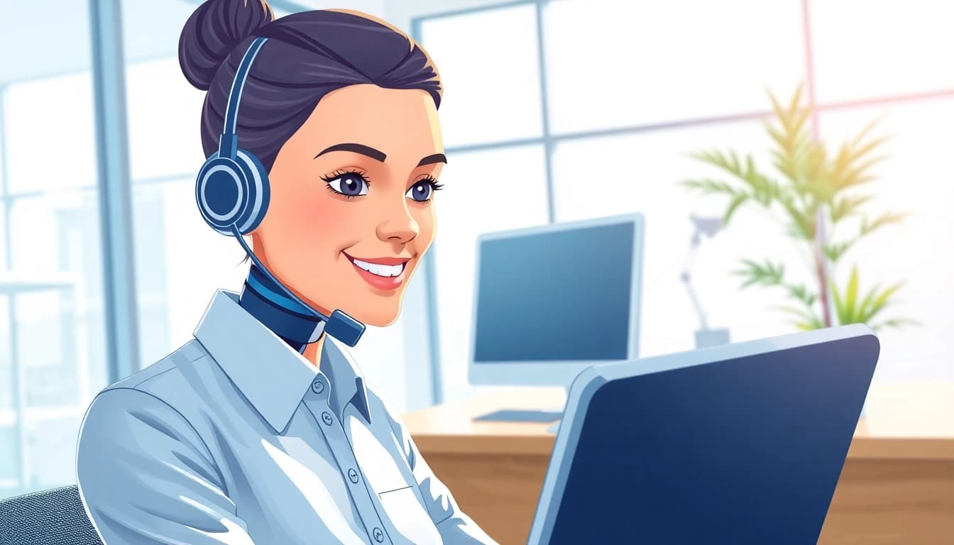 AI Receptionist efficiently answering calls in a modern office setup with professionalism.