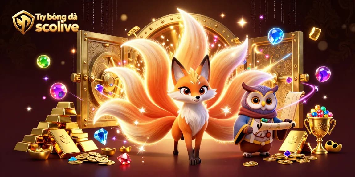 Experience Trực tiếp bóng đá socolive with vibrant, detailed illustration of an enchanting fox spirit amidst rich casino elements.