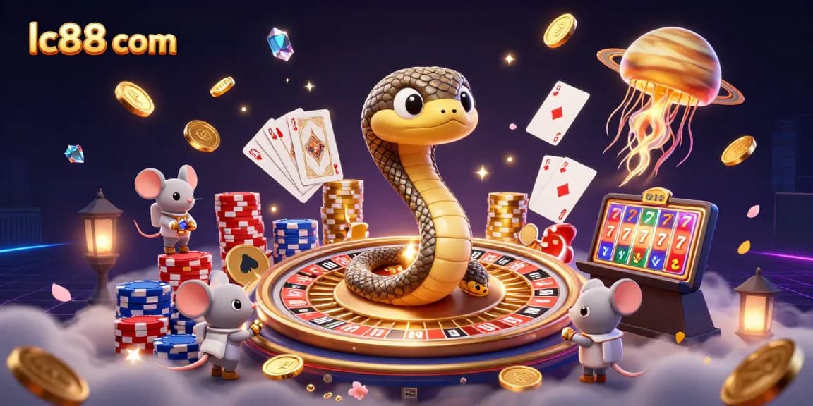 Place your bets with lc88 com in this vibrant casino-inspired illustration featuring dynamic gaming action.