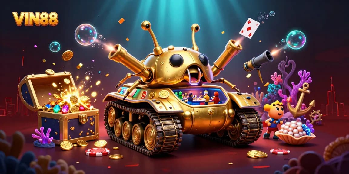 Experience thrilling adventures with VIN88's unique casino inside a golden beetle tank.