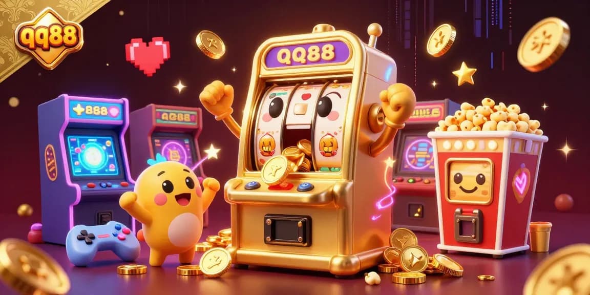Join the fun at qq88 as the golden slot machine hits a jackpot amidst vibrant casino games.