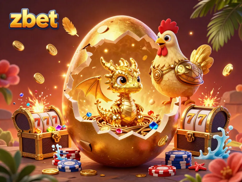 Join zbet for thrilling casino adventures featuring a golden dragon and poker chips.