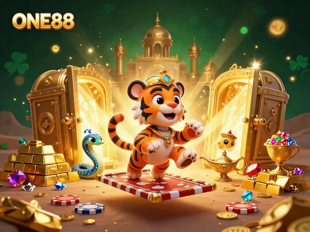 Experience the thrill of ONE88 with a vibrant 3D illustration showcasing the excitement of gambling and winning.