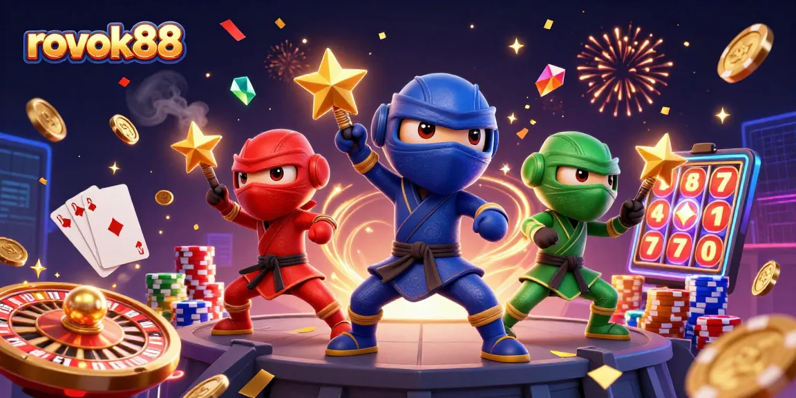 Experience vibrant gaming action with rokok88 as chameleon ninjas engage in casino excitement.