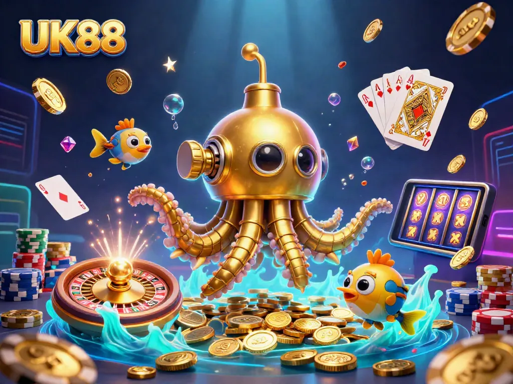 Experience UK88's thrilling underwater casino adventure with a vibrant 3D scene full of treasures.