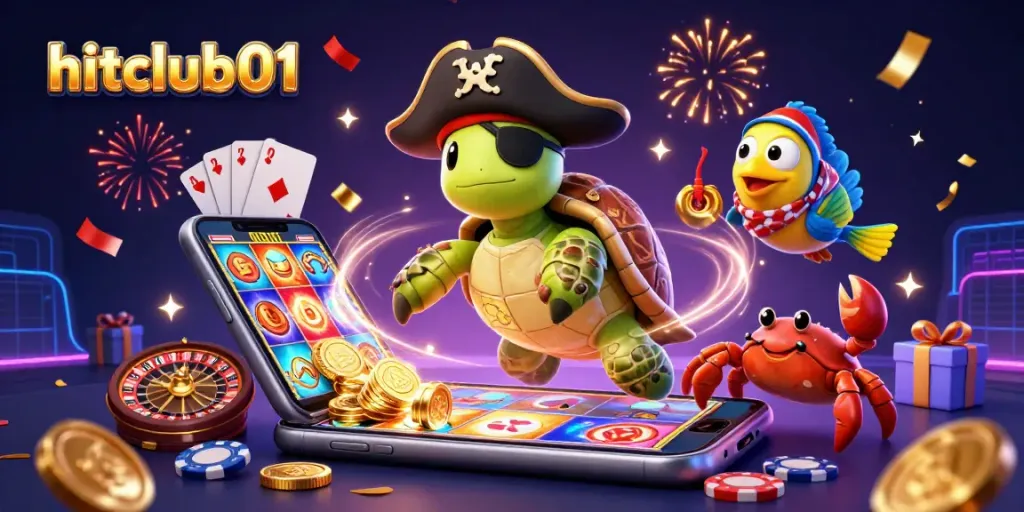 Experience the thrill with hitclub01 featuring a pirate turtle, treasure, and slot games bursting with excitement.