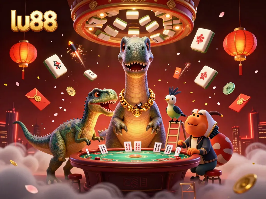 Engage in exciting gameplay at lu88, featuring a lively casino scene with dynamic characters and game elements.