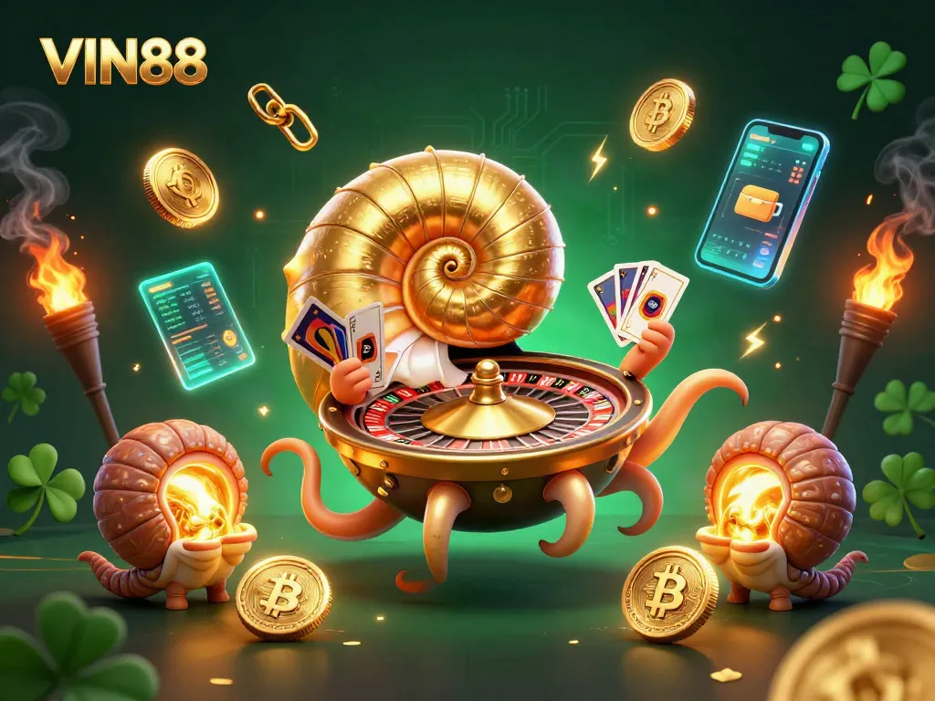 Engage in thrilling gameplay at VIN88 with vibrant casino visuals and crypto elements