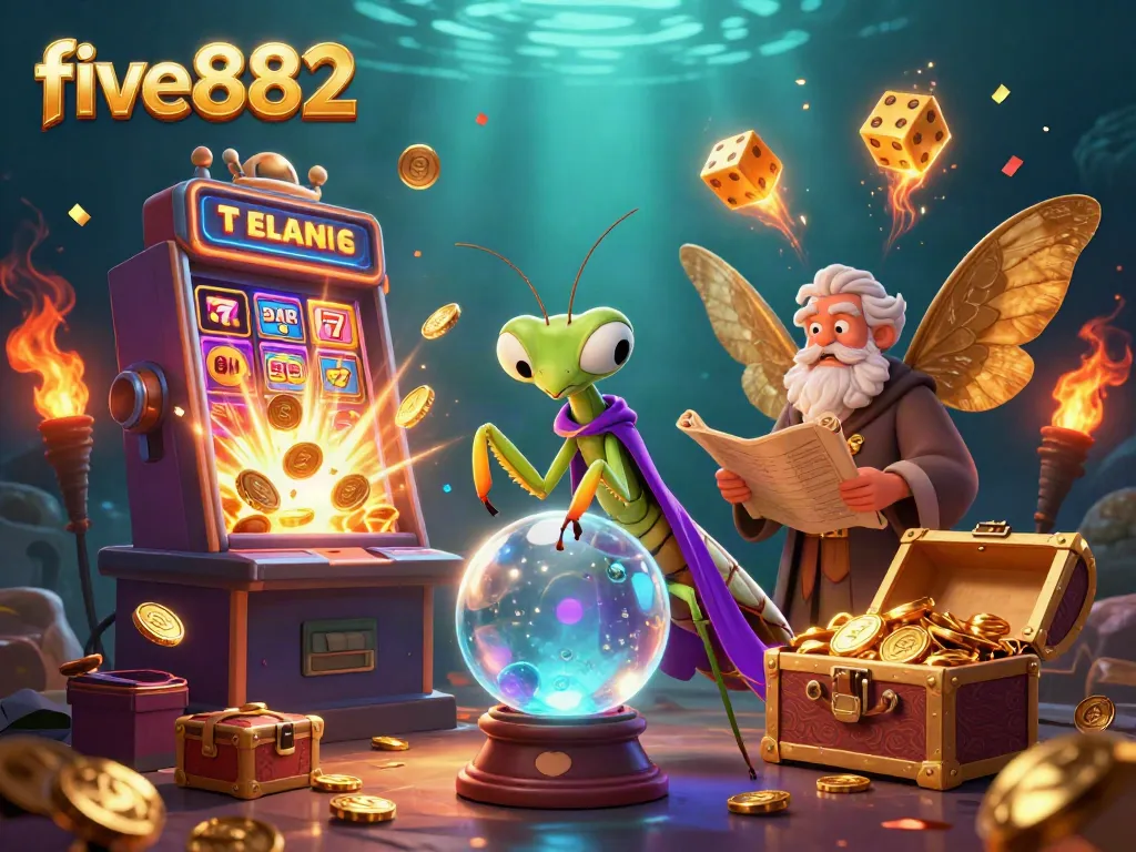 Experience excitement at five882 with vibrant casino games and jackpots colliding in a lively scene.