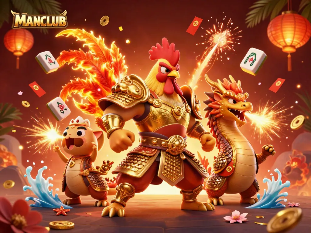 Engage with MANCLUB's vibrant gaming world featuring dynamic casino elements and characters.