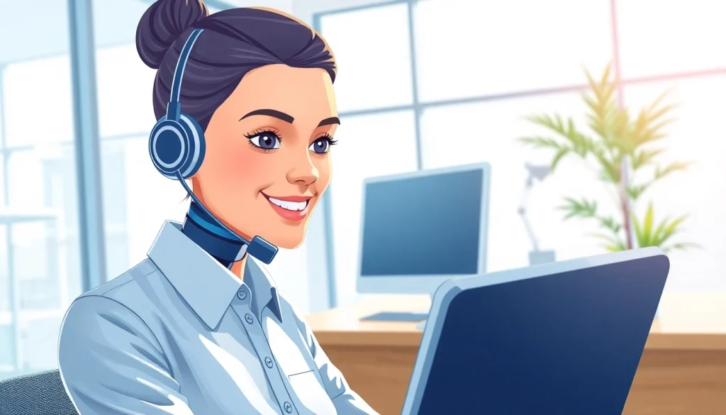 AI Receptionist efficiently answering calls in a modern office setup with professionalism.