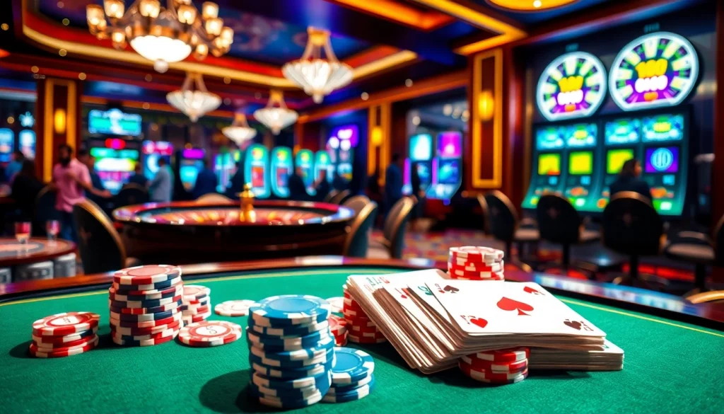 Experience the thrill of rr 88 with vibrant casino elements including poker chips and slot machines.