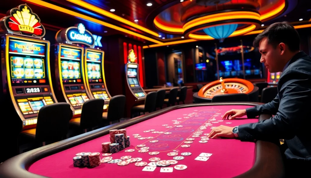 C168 gaming atmosphere showcasing professional poker play at a vibrant casino table.