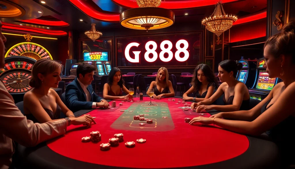 Exciting high-stakes gambling at GK 88 casino table with vibrant colors and players strategizing.